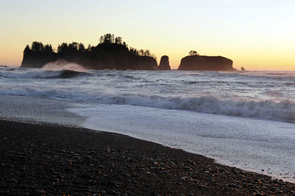 Beautiful beach at sunset on the Washington coast