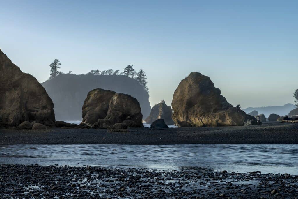 Sea stacks on Ruby Beach in Olympic National Park, Washington state. 